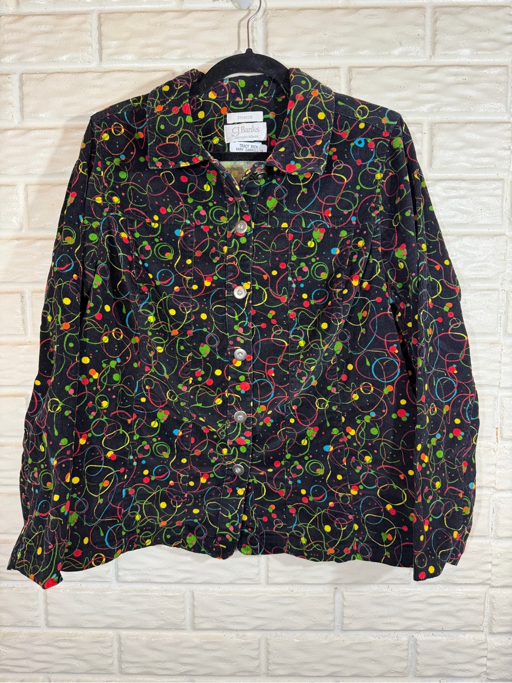 Vintage CJ Banks Fine Wale Corduroy Shirt 1X Colorful Abstract Art Teacher